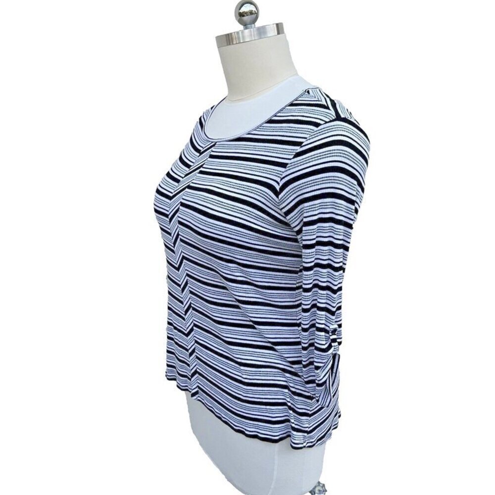 Sunday - Women's Black and White Striped Stretch Scoop Neck Tunic Plus Size 1X - Picture 3 of 16